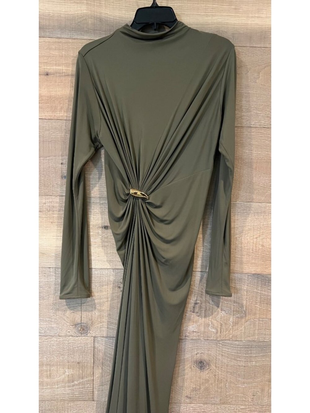 BOTTEGA VENETA Asymmetric embellished gathered khaki maxi dress size IT 42/ US - Picture 6 of 16